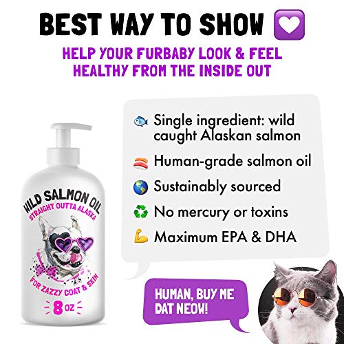 Wild Alaskan Salmon Oil For Dogs & Cats - Pure Fish Omega 3 6 9 Liquid Epa Dha Fatty Acids - Skin & Coat Supplement - Supports Joint Function, Brain, Eye, Immune & Heart Health - Made In Usa 8 Oz #TOP3