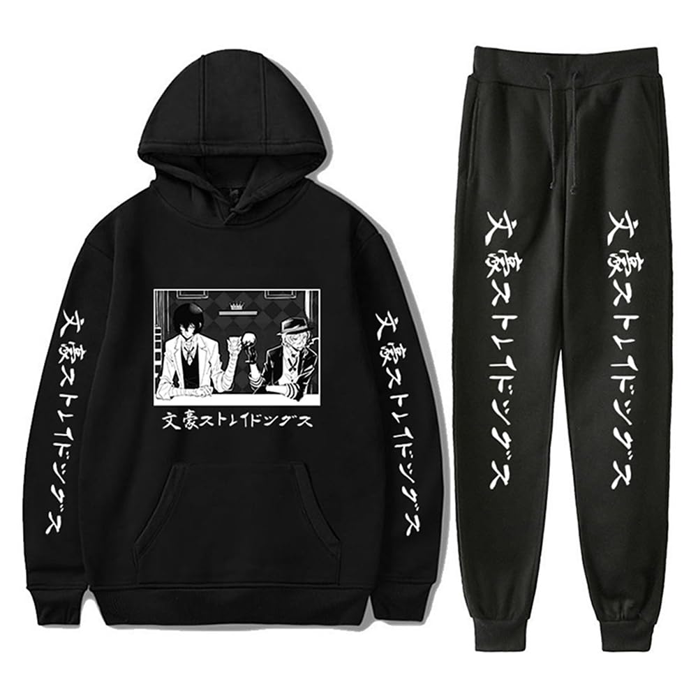 Charous Unisex Black 2 Anime Manga Bungo Stray Dogs Cartoon Hoodie Trousers,Black Sports Suit Used For Dazai Osamu Fan Cosplay Gift
