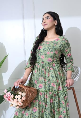 Image of Amazon Brand - Tavasya Women Long Maternity Kurta | Feeding Kurti | Comfort Maxi Dress