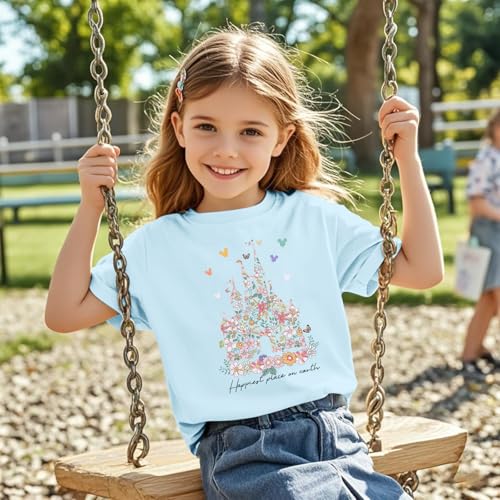Image of Floral Castle Shirts for Girls Graphic Cute Tshirt Kids Toddler Flower Holiday Shirt Vacation Trip Tee Tops
