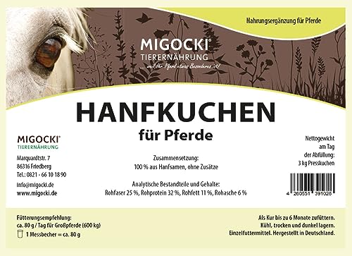 MIGOCKI Hanfkuchen für Pferde - Haut und Gelenke Futterergänzung für Pferde 3 kg