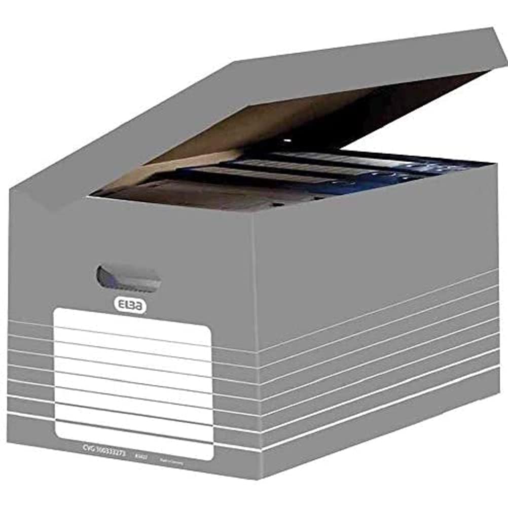 Elba Pack de 10 Conteneurs d'archives avec couvercle A4 Gris