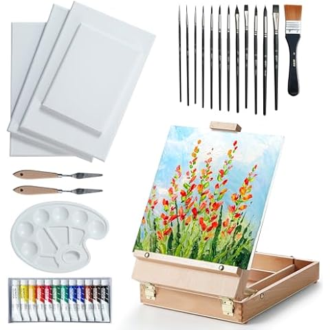 ARTIFY Art Supplies Kit, Tabletop Easel Set with 12 Acrylic Paints, 13 Paint Brushes, 4 Canvas Boards, 2 Palette Knives & Plastic Palette, Gift for Kids, Artists & Adults Cover