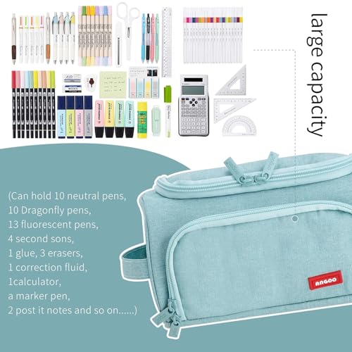 Image of HVOMO Big Capacity Pencil Case High Large Storage Pouch Marker Pen Case Travel Simple Stationery Bag School College Office Organizer for Teens Girls Adults Student（Green）