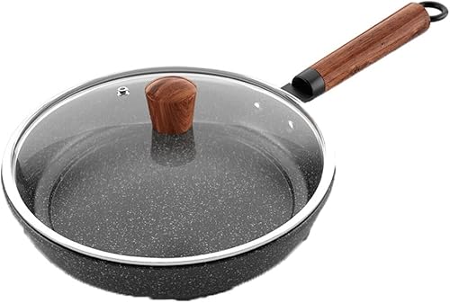 HESND pdg Skillets Maifan Stone Wok - Sartén antiadherente con tapa de cristal sartén para cocina de inducción estufa de gas