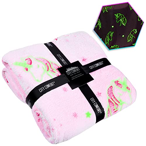 CityComfort - Manta Polar con Unicornio fosforescente Glow in The Dark Plaid Unicornio para...