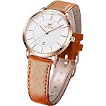 OLEVS Women's Watches for Ladies Female Wrist Watch Leather Band Waterproof Thin Minimalist Casual Simple Dress Quartz Analog with Date Calendar
