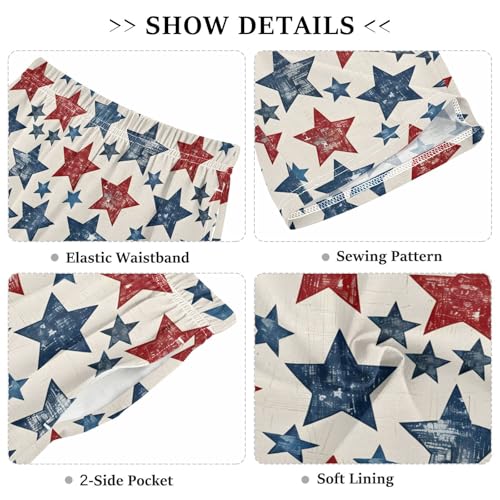 ALAZA Retro Red Blue Star Pajama Shorts Elastic Waist Casual Sleep Shorts with Pockets Size 6-143