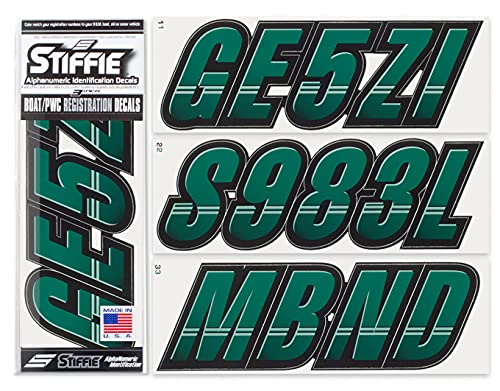 Image of STIFFIE Techtron Racing Green /Black 3 inch Boat & PWC Registration Decals • Numbers Letters Stickers