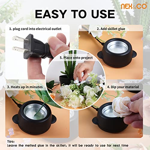 Nex&Co Hot Glue Skillet For Crafting, 30W Mini Electric Hot Glue Melting Pot For Glue Sticks Glue Pellets And Beads, 380 F Constant Temperature Hot Pan For Floral, Crafts, Diy, Hair Extension #TOP4