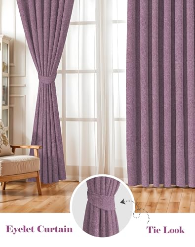 Image of Casableu Twillbone Digital Print 85% Blackout Curtains for Door /Window, Thermal Insulated, Tie Back, Wider Width 50 in, Eyelet Curtains for Living Room /Bedroom (D Pink 7 ft Set of 2)