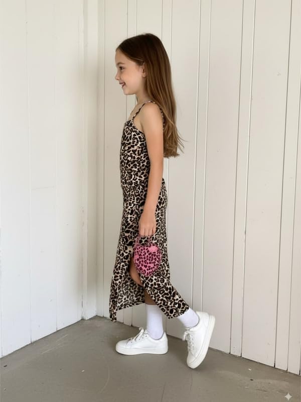 Image of Niren Enterprise Black Leopard Printed Midi Sleeveless Square Neck Stylish Girls Party Dress