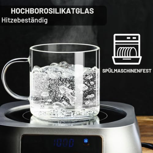 ParaCity Klare Teegläser 420ML, Kaffeegläser aus Glas 2er-Set, große Teegläser mit Henkel, Latte Macchiato Gläser, Teetasse Set für Heiß-/Kaltgetränke, Latte, Cappuccino, Tee, Saft – Bild 3
