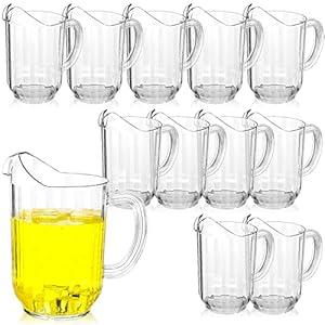 12 Pcs Plastic Pitchers 60 Ounce Clear Restaurant Pitcher Jug Large Water Pitcher Carafe Serve Milk Tea Juice Drink for Parties Container Dispenser Beer Jar