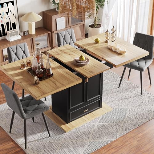 Mesa de comedor extensible, 110 x 80 x 75 cm, adecuada para comedores, cocinas o terrazas. Mesa de comedor de madera con placa extensible de hasta 140 cm de espacio para hasta seis personas. Mesa de