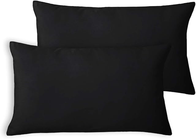 Encasa Christmas New Year VELVET Cushion Covers 2pc Set (30 x 50 cm) - Black Solid Plain Dyed, Soft & Smooth, Washable, Square Decorative Large Throw Pillow Case for Couch, Sofa, Chair, Bed