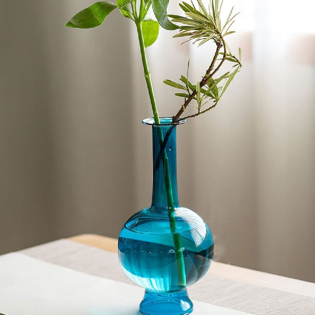 Jarron Flores Jarrón de Cristal Azul Moderno, Recipiente Flores Transparente Zen, Botella Limpia clásica China, decoración Escritorio for el hogar y la Sala Estar Jarrones Decorativos