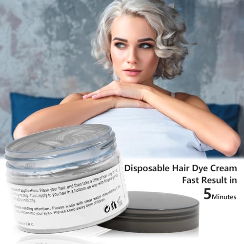 Image of Silver Grey Hair Wax Pomades 4.23 oz - Natural Hair Coloring Wax Material Disposable Hair Styling Clays Ash for Cosplay, Party (Silver Grey)