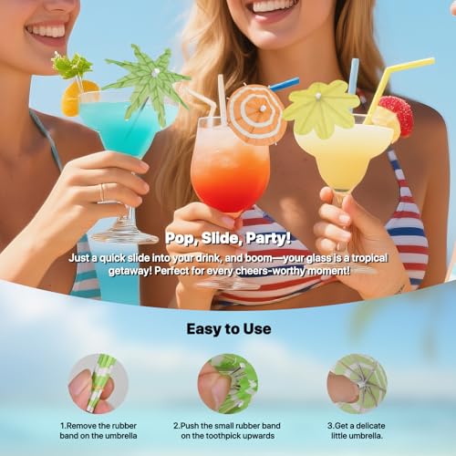 【150 PCS - 3 Styles】Cocktail Umbrellas Picks, Mini Drink Umbrella Toothpicks for Tropical Tiki Hawaiian Luau Party, Tiny Paper Parasol for Drink Garnish, Decoration, Beverage Sticks, Cupcake Topper.