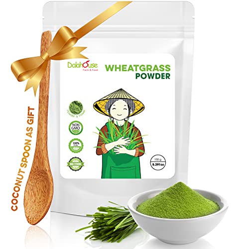 DALAHOUSE Wheatgrass Juice Powder, 100% Whole-Leaf Wheat Grass Powder for Energy, Detox & Immunity Support, Instant Juice Powder , Non - GMO . Bonus Coconut Scoop (1 Scoop = 2 oz Fresh Wheatgrass)