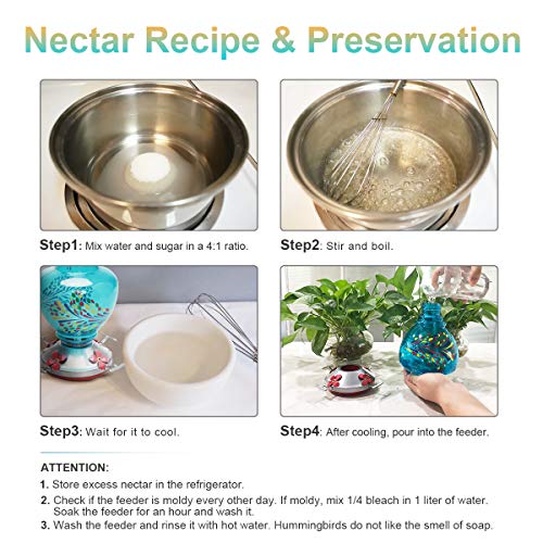 Mingyall Glass Hummingbird Feeder with Perch, Colorful Humming Bird Feeders for Outdoors 0.45 Gallon Nectar Capacity Include Hanging Wires and Moat Hook, Brush