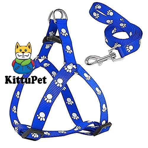 KittuPet Adjustable Soft Nylon Paw Printed Strip Harness & Leash Set for All Breeds Dogs, Cat and Puppies - Bue (B0BC5QXBFG) Amazon Price History, Amazon Price Tracker