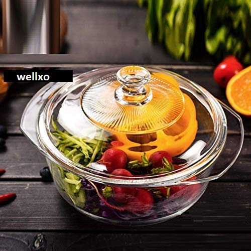 Wellxo Glass Casserole Deep Round - (1 LTR) Oven and Microwave Safe Serving Bowl with Glass Lid Set of (1)