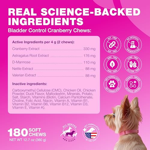 Image of Dog UTI Treatment - Dog Cranberry Supplement for Bladder & Kidney Health, Urinary Tract, Incontinence Support - Cranberry Supplement for Dog Incontinence - Bladder Control Cranberry Chews