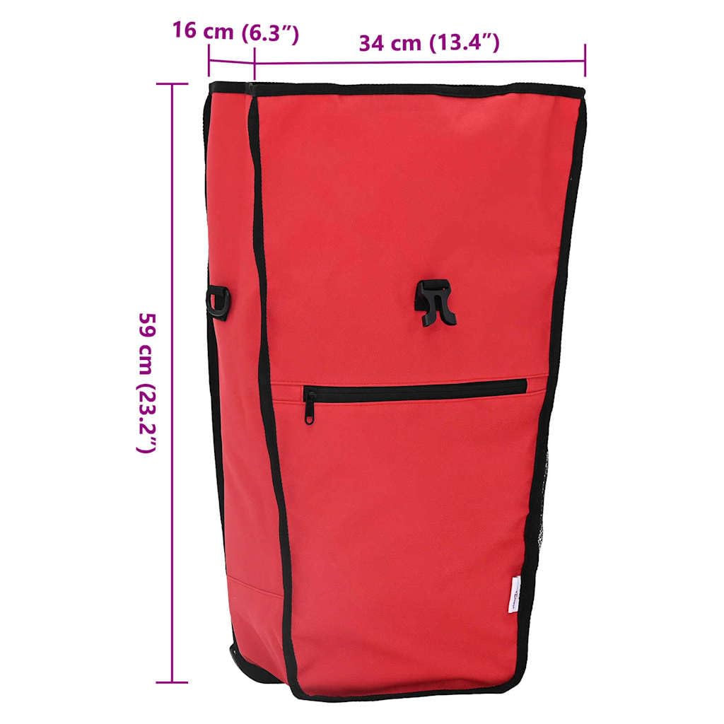 Torba rowerowa czerwona z poliestru 34 x 16 x 59 cm, przestronna i wodoszczelna, nadaje się do rowerów MTB, rowerów wyścigowych, trekkingowych, miejskich i e-rowerów, ergonomiczna i