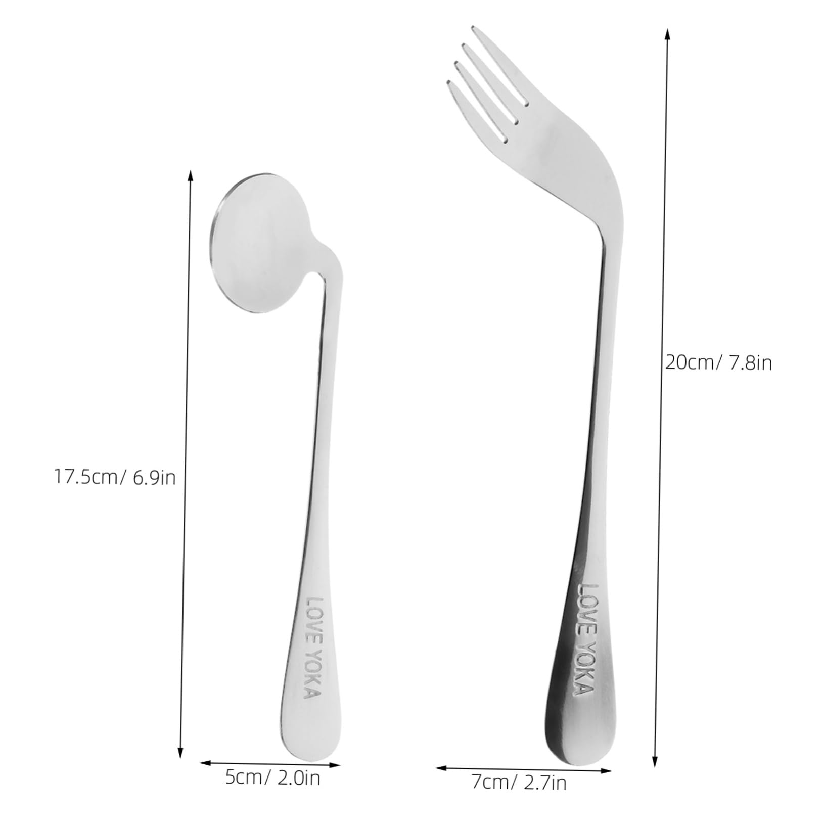 SOLUSTRE Ergonomic Angled Spoon Fork Set Stainless Steel Small Spoon Metal Fork Hand-angled Lightweight for Elderly Disabled Feeding Assistance