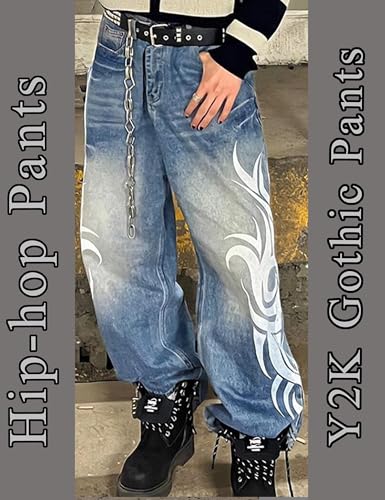 Y2k Hip Hop Baggy Jeans Wide Leg Denim Pants Gothic Graphic Printed Jeans Vintage Skater Pants Oversized Streetwear4
