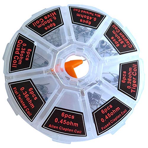 Bobinas preconstruidas 8 en 1 alambre de bobina electrónica en caja de rueda de la noria (0.36ohm 0.45ohm 0.5ohm 0.85ohm) 48 bobinas preconstruidas