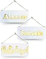 Placas Acrílico Aberto Fechado + Volto Logo Branco e Dourado