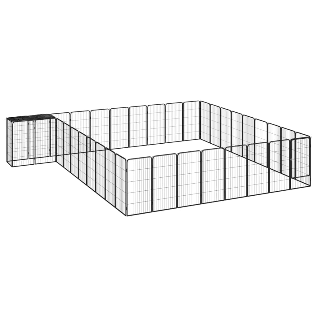 CHARMMA Dog Playpen Black Powder-Coated Steel,polyethylene,Dog Kennels & Runs-3115955