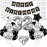 Ohaoduo 32. Geburtstag Dekoration, Geburtstagsdeko 32 Jahre Männer, 32. Geburtstag Mann Deko, 32 Ballon Schwarz und Silber Deko, Luftballon 32. Geburtstag Party Deko, Deko 32 Geburtstag Mann Frau