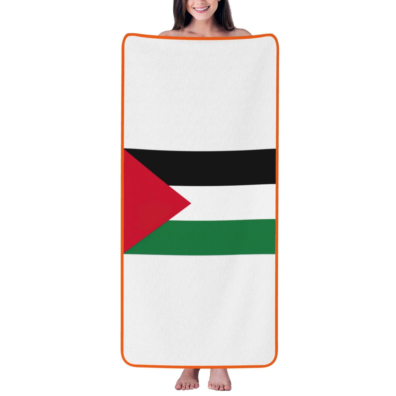 Nimongt Unisex Orange Palestine Flag Print Lightweight Comfort Coral Velvet Bath Towel Home Bathroom Hotel Spa Beach Travel