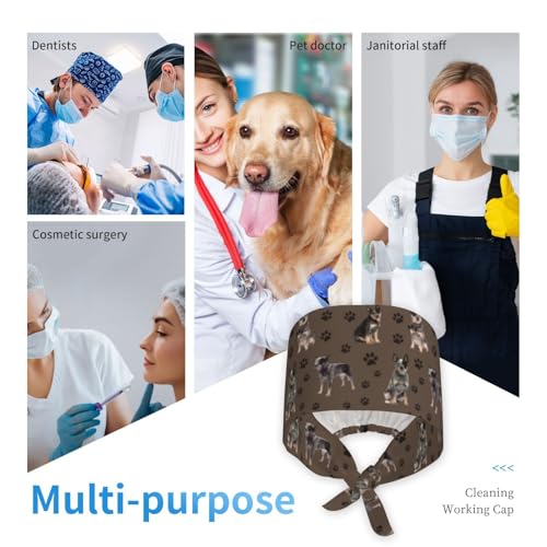 Image of Working Cap Scrub Cap with Sweatband Adjustable Unisex Women Tie Back Hat Nurse Surgical Caps