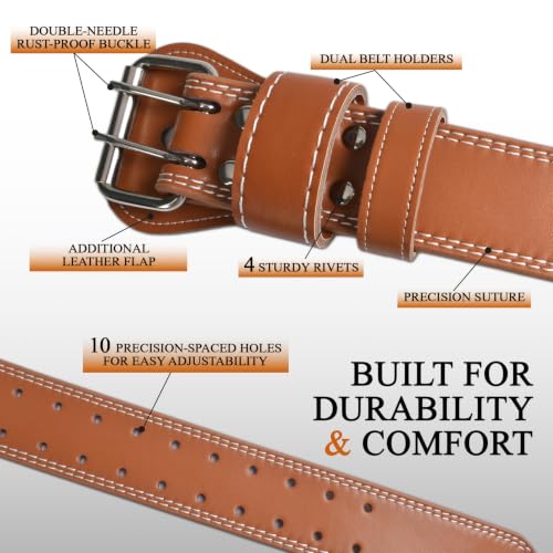 Leather Weightlifting Belt, 10 Adjustable Holes, 4”Width, Double Prong Power Belt for Gym Bodybuilding, weightlifting, powerlifting, squats and deadlifts
