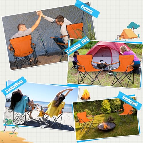 Image of HaSteeL Camping Chair for Adults, Folding Beach Chair Set of 2, Large Foldable Portable Chair for Outdoors Fishing, Hiking, Sporting, Travel, Picnic, Lawn, Hold 275lbs & A Storage Bags (Orange)