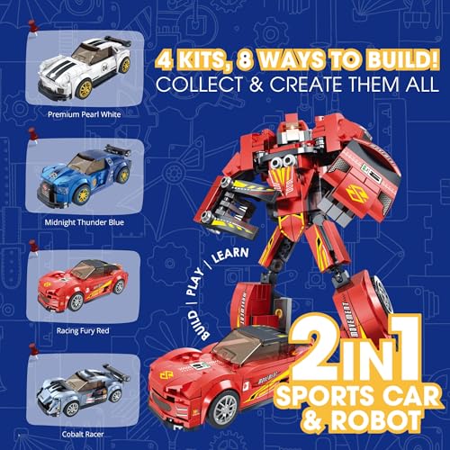 Image of Racing Fury Red 2-in-1 Robot & Sports Car (228 Pieces) | Learn About Machines | Building Block Set for Kids Age 6+ | STEM Educational Toy | Build, Play & Learn | Science & Learning Toy