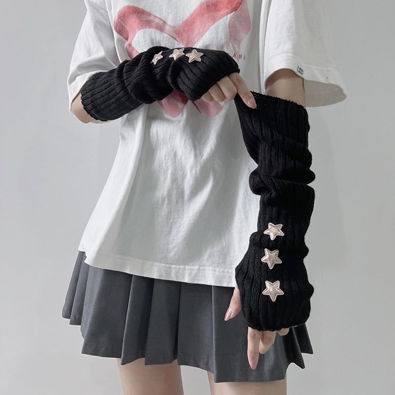 CYee Damskie rękawy na ramiona Kawaii estetyka Harajuku rękawice na ramię Y2K Grunge Gyaru ocieplacze na ramiona Acubi rękawiczki bez palców