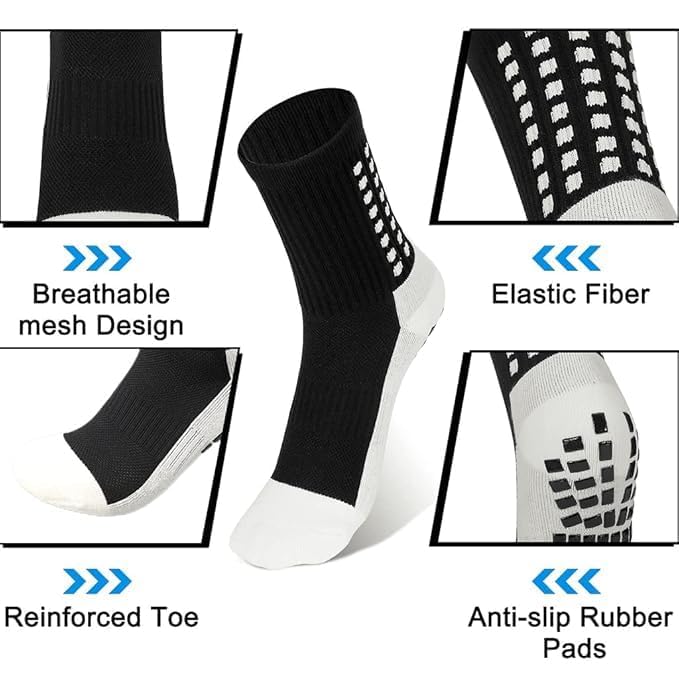 DEXSOVO Athletic Sport Anti-slip Socks for Men Women | Crew Length Non-slip Rubber Grip Thicken Cushion socks for footballers, Rugby, Cricket, Yoga, Badminton, Baseball, Sports (White + Black) 4