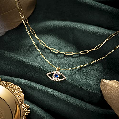 PPJew Layered Evil Eye Necklaces for Women 18K Gold Plated Dainty Chocker Necklace Delicate Jewelry Gift for Women Girls（Gold/Silver）2