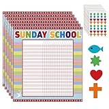 Yeaqee 12 Pcs Sunday School Attendance Chart for Kids Christian Classroom Incentive Chart with Stickers for Vbs Behavior Reward Church Religious Theme Activities Educational Decoration(Red)