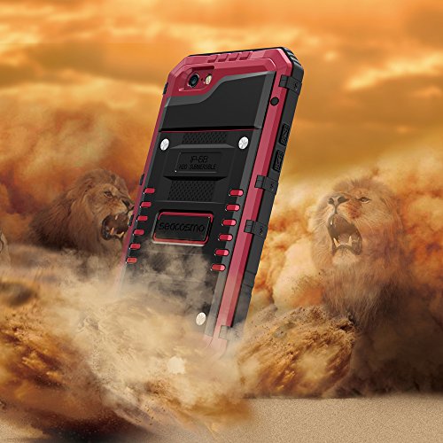 Seacosmo Iphone 6/6S Case, Military Grade Ip68 Waterproof Dustproof Shockproof Full Body Sealed Underwater Case With Built-In Screen Protector Heavy Duty Metal Rugged Case For Iphone 6/6S, Red #TOP6