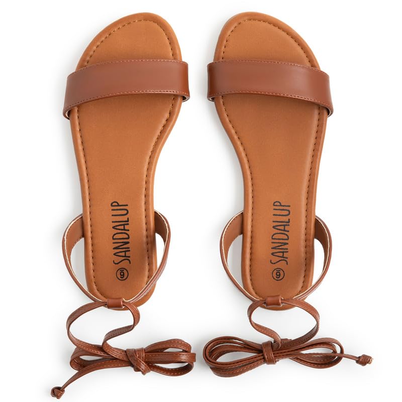 Image of SANDALUP Womens Sandals Dressy Strappy Summer Cute Tie Up Ankle Strap flat sandals for women