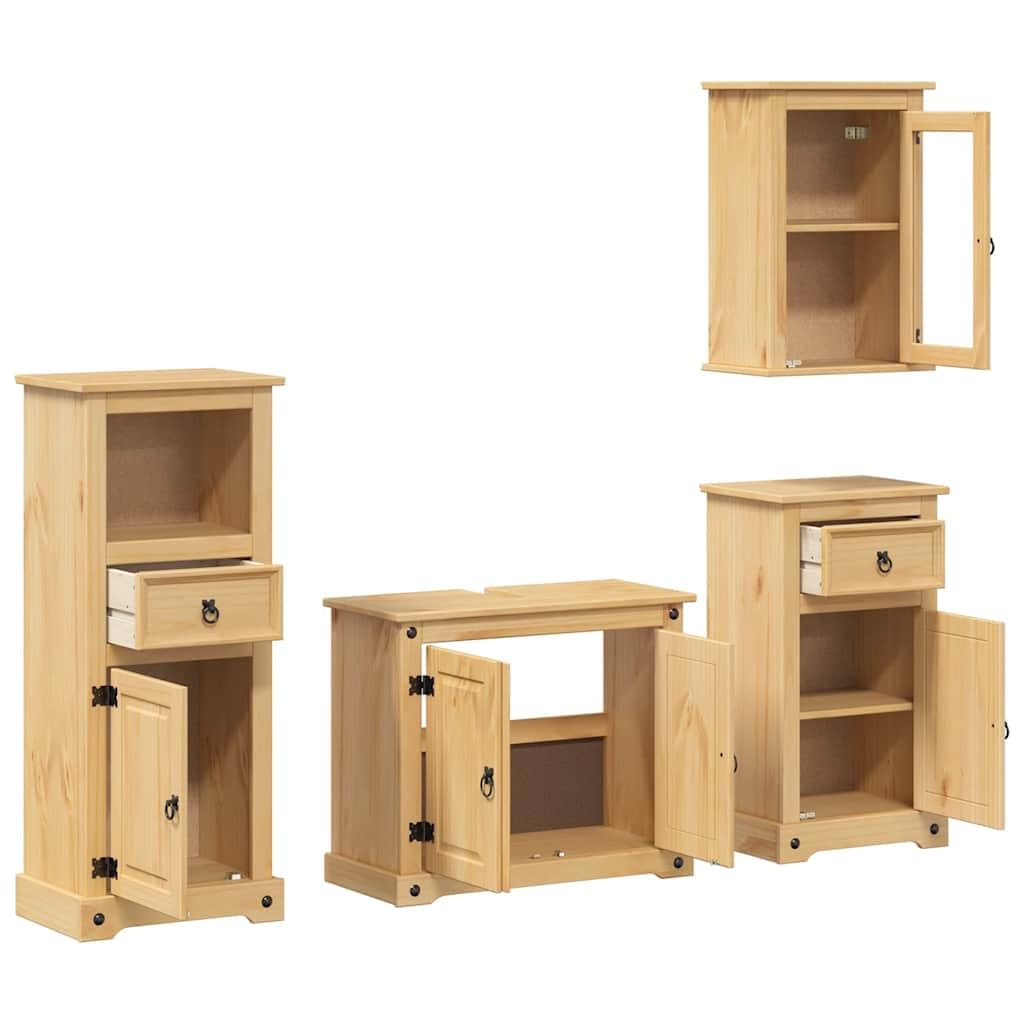 Snsowed Juego de Muebles de baño Corona 4 pzas Madera Maciza Pino, Muebles para Baño, Muebles para Lavabo, Armario Baño - 3334634