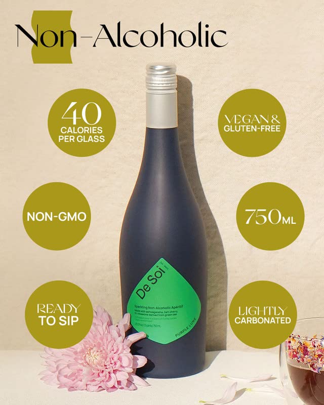 De Soi Purple Lune by Katy Perry - Sparkling Beverages Non-Alcoholic Drinks, Natural Botanical, Adaptogen Drink, Cherry, Ashwagandha, Green Tea, Vegan, Gluten-Free, Ready to Drink Bottle (750 ml)