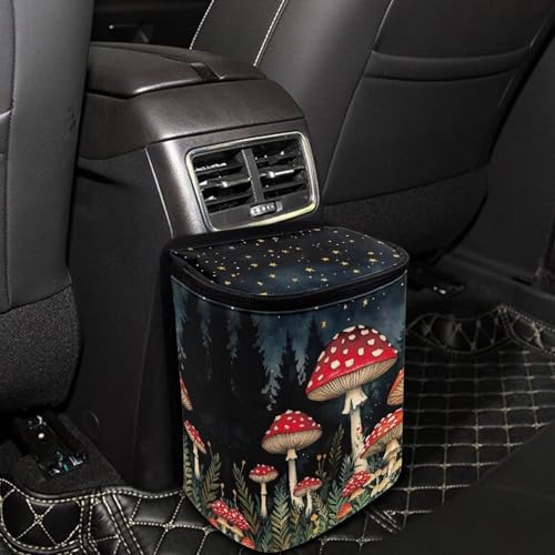 Image of KEIAHUAN Red Mushroom Car Garbage Bag Hanging Large Capacity Car Trash Can with Lid Multipurpose Garbage Bin Portable Grocery Organizer Bag for Back Front Seat