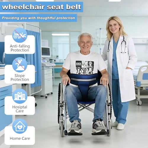 Image of Wheelchair Seatbelt,Wheelchair Harness for Adults,T-Shape Chair Waist Lap Strap with Easy Release Buckles,Suitable for Dementia Patients,Adults,The Elderly,Pregnant,Paralyzed(Blue)
